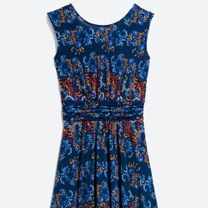Verse. Larissa Knit Sleeveless Dress, Navy Paisley Print. Rouched Waist. NWOT